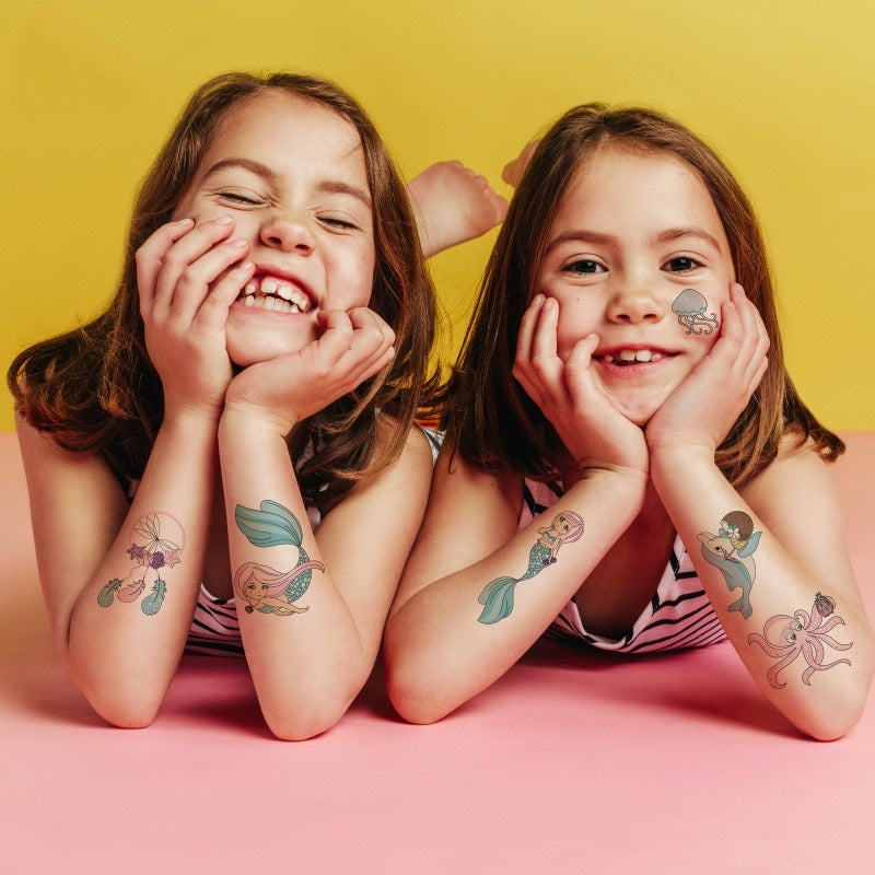 Adesivi Tatuaggi Sirena Impermeabili – Decorazioni Ecologiche per Feste di Compleanno a Tema Cartoni Animati