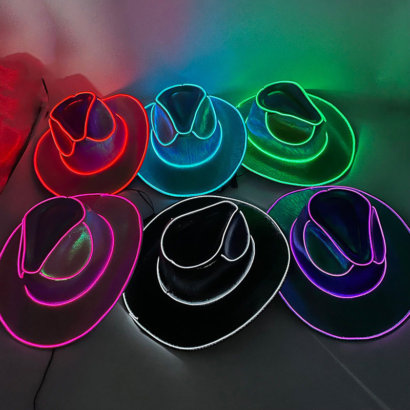 Cappello Cowboy Lampeggiante Fluorescente – Accessorio Wireless per Feste di Carnevale e Halloween