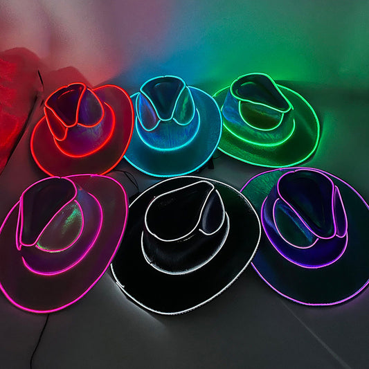 Cappello Cowboy Lampeggiante Fluorescente – Accessorio Wireless per Feste di Carnevale e Halloween