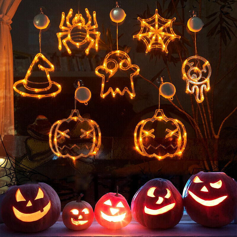 Luci LED per Finestre di Halloween con Ragno, Zucca e Fantasmi Appesi – Luci Atmosferiche per Horror, Decorazioni per Feste e Decorazioni per la Casa