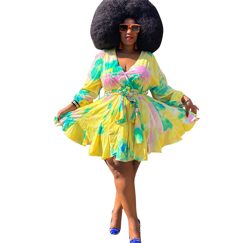 Vestito Aderente Sexy Pieghettato: Maglia a Manica Lunga con Scollo a V, Taglie S-5XL