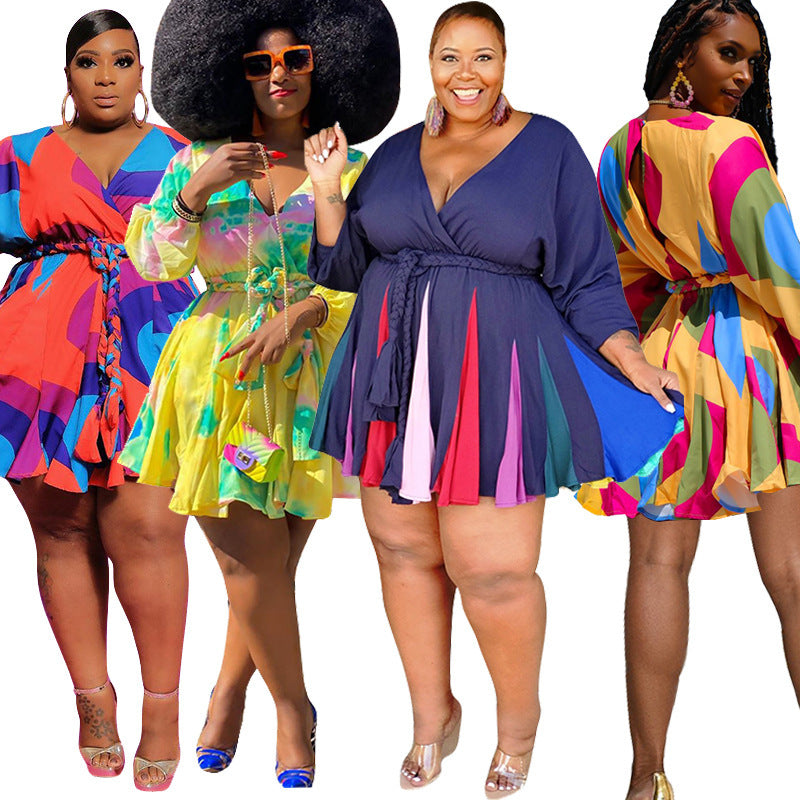 Vestito Aderente Sexy Pieghettato: Maglia a Manica Lunga con Scollo a V, Taglie S-5XL