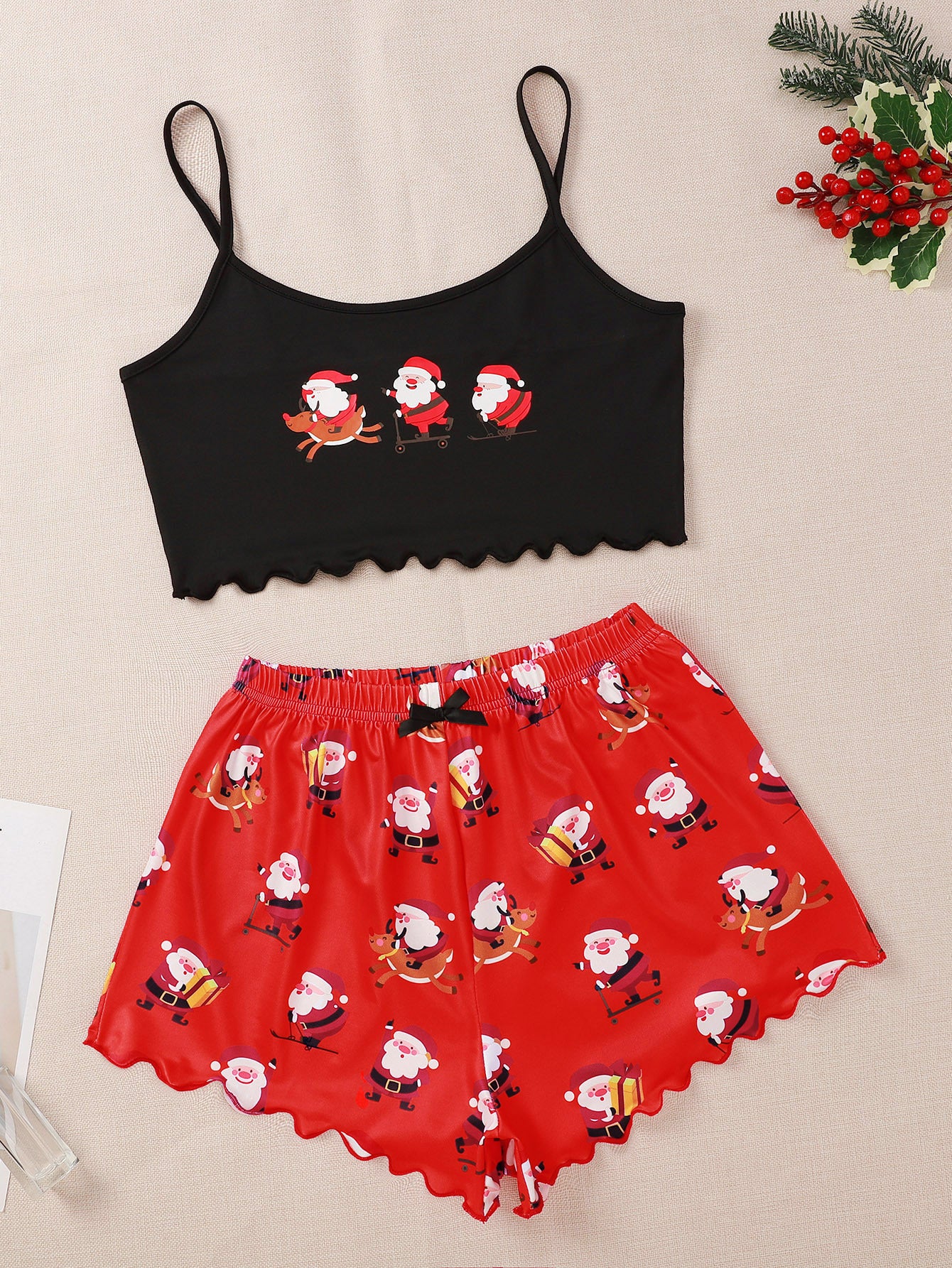 Pigiama Senza Maniche da Donna con Spalline Sottili: Magia del Natale