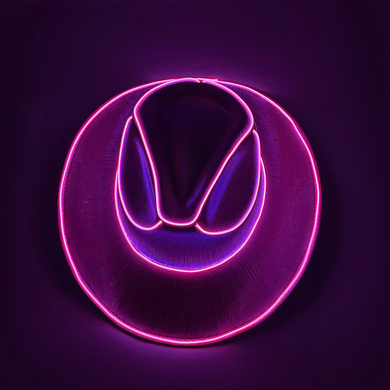 Cappello Cowboy Lampeggiante Fluorescente – Accessorio Wireless per Feste di Carnevale e Halloween