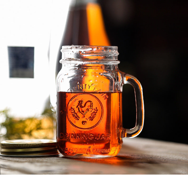 Tazza per bevande in vetro sigillato Tazza con manico a gallo trasparente