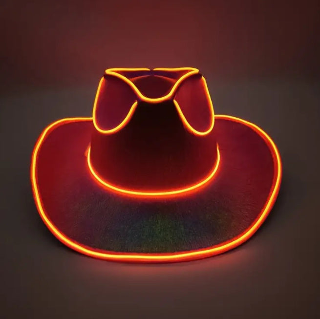 Cappello Cowboy Lampeggiante Fluorescente – Accessorio Wireless per Feste di Carnevale e Halloween