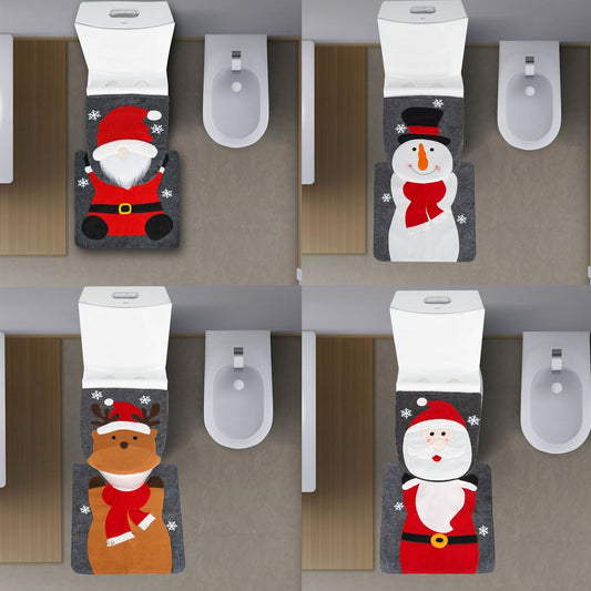 Coprisedile e tappeto Natalizio per WC - Design Pupazzo di Neve,Babbo Natale, Renna. Perfetto per Decorazioni Feste Invernali e Natalizie
