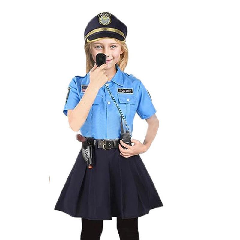 Costume da Poliziotto per Bambina con Accessori Completi – Camicia, Gonna, Manette, Radio e Cappellino – Perfetto per Feste a Tema