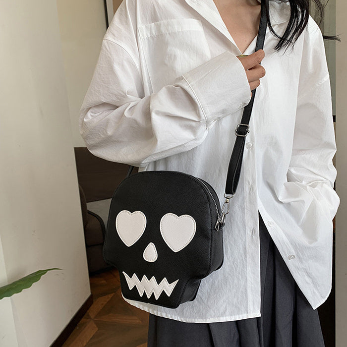 Carinissime Borse a Spalla con Teschio di Halloween e Occhi a Cuore - Borsa a Tracolla alla Moda per Ragazze e Donne