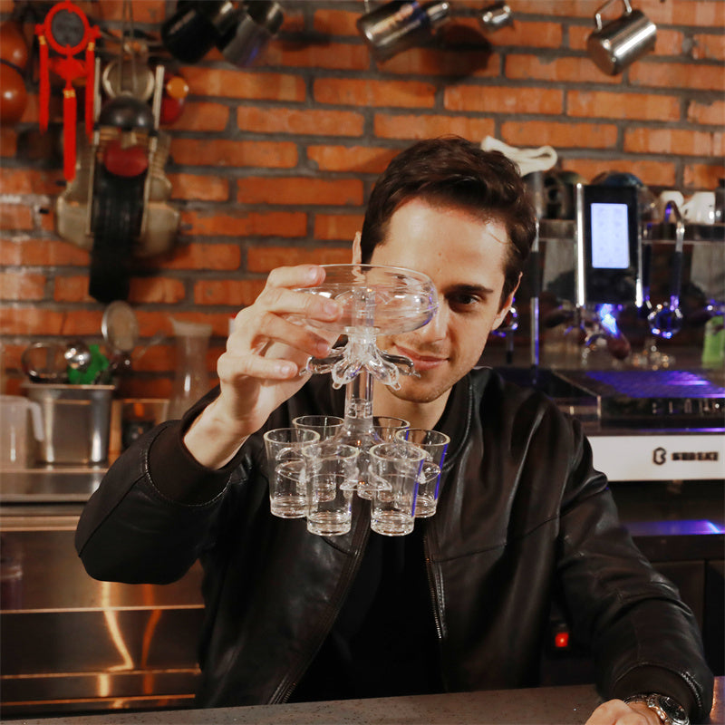 Distributore per 6 Bicchieri: Porta Bicchieri e Dispenser per Vino, Whisky, Birra - Accessorio per Bar, Giochi da Festa con Bicchieri