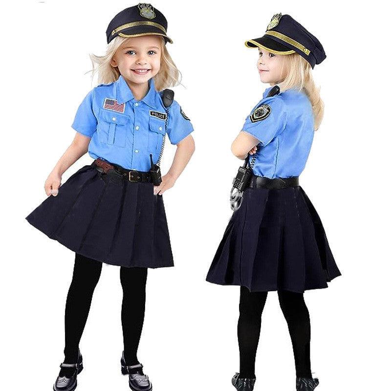 Costume da Poliziotto per Bambina con Accessori Completi – Camicia, Gonna, Manette, Radio e Cappellino – Perfetto per Feste a Tema