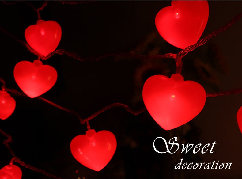 Decorazione per feste in camera, catena luminosa a forma di cuore, luce d'atmosfera a LED rossa