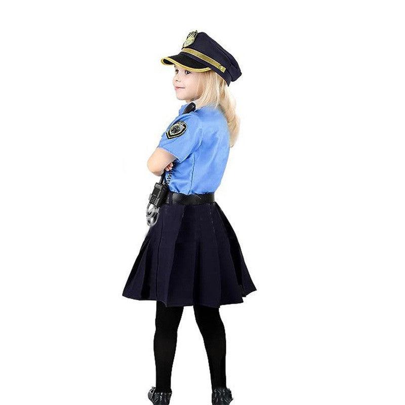 Costume da Poliziotto per Bambina con Accessori Completi – Camicia, Gonna, Manette, Radio e Cappellino – Perfetto per Feste a Tema