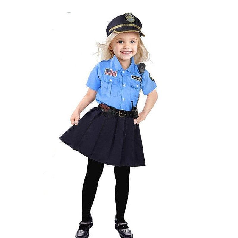 Costume da Poliziotto per Bambina con Accessori Completi – Camicia, Gonna, Manette, Radio e Cappellino – Perfetto per Feste a Tema