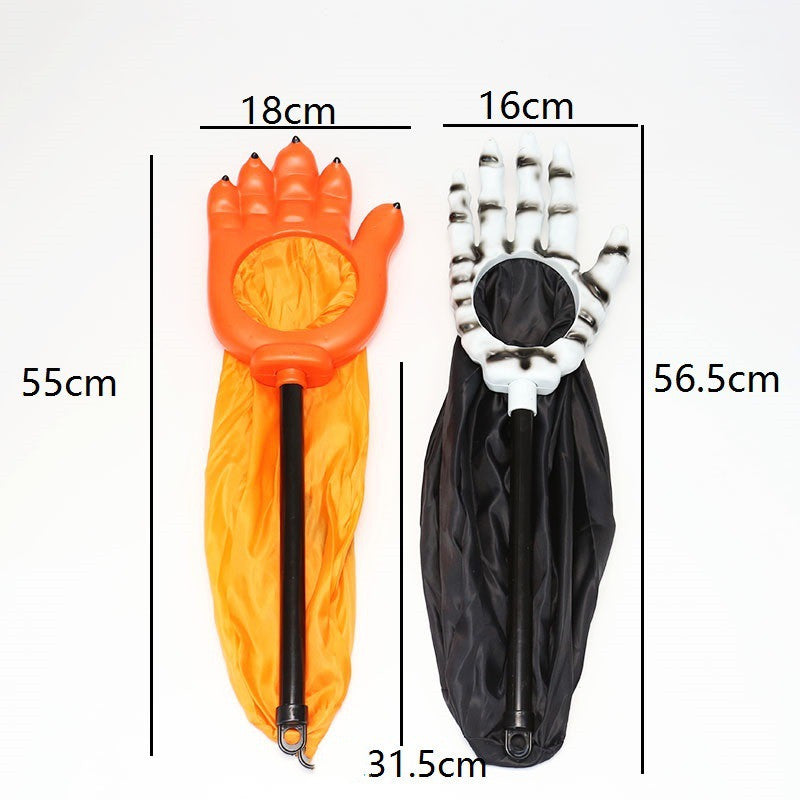 Borsa per caramelle con grande palmo della mano con scheletro o zucca