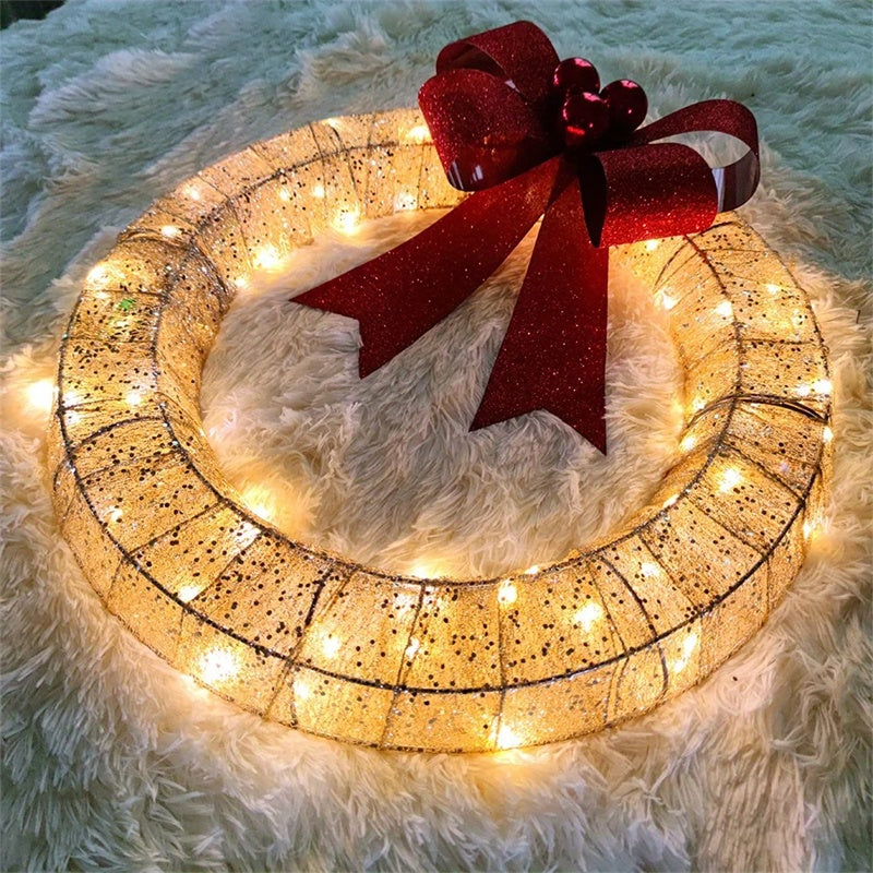 Ghirlanda Luminosa di Natale 50CM con LED e Fiocco: Eleganza per la Porta di Casa