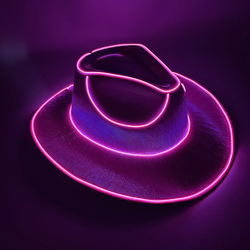Cappello Cowboy Lampeggiante Fluorescente – Accessorio Wireless per Feste di Carnevale e Halloween