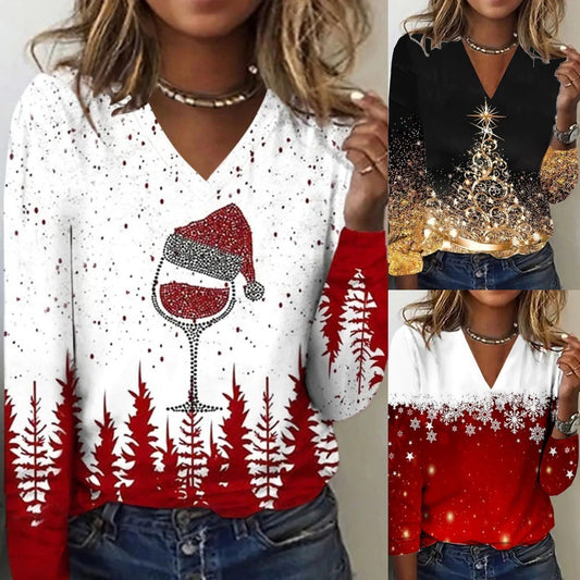 Maglione da Donna a Maniche Lunghe con Scollo a V: Magia del Natale