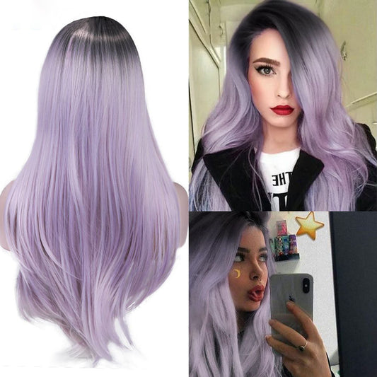 Parrucca in fibra sintetica nero-viola lunga 65 cm dritta Wignee