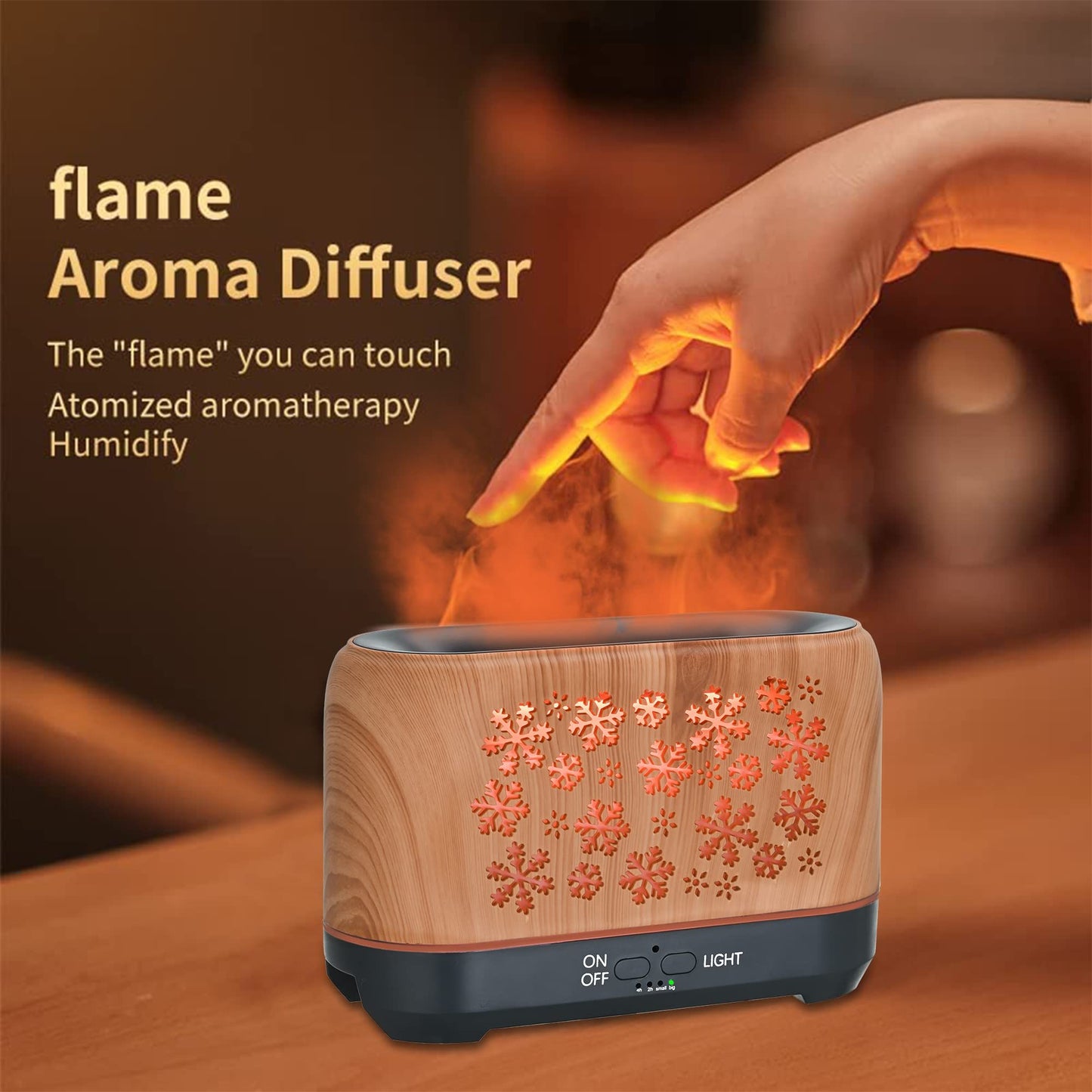 Diffusore di Aromi Natalizio con Effetto Fiamma a 7 Colori – Fantasia Fiocco di Neve Elegante
