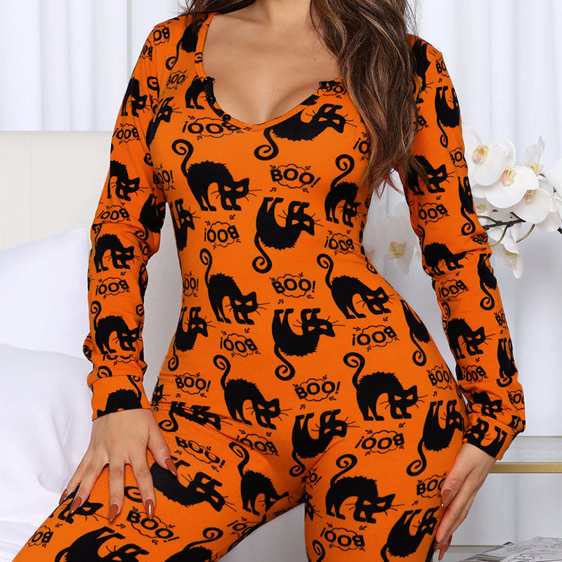 Pigiama Tuta Halloween Donna: Maniche Lunghe, Design Festivo e Comfort Casalingo