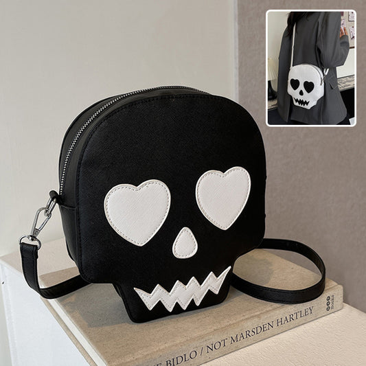 Carinissime Borse a Spalla con Teschio di Halloween e Occhi a Cuore - Borsa a Tracolla alla Moda per Ragazze e Donne
