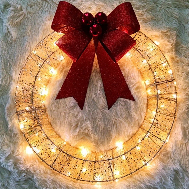 Ghirlanda Luminosa di Natale 50CM con LED e Fiocco: Eleganza per la Porta di Casa