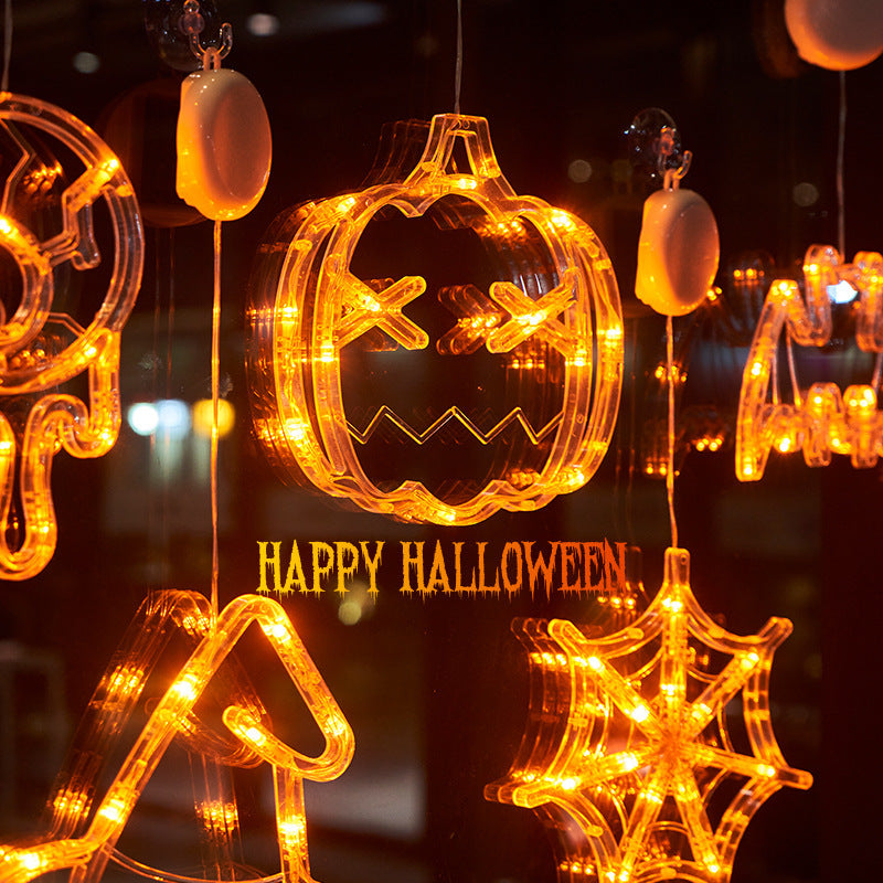 Luci LED per Finestre di Halloween con Ragno, Zucca e Fantasmi Appesi – Luci Atmosferiche per Horror, Decorazioni per Feste e Decorazioni per la Casa