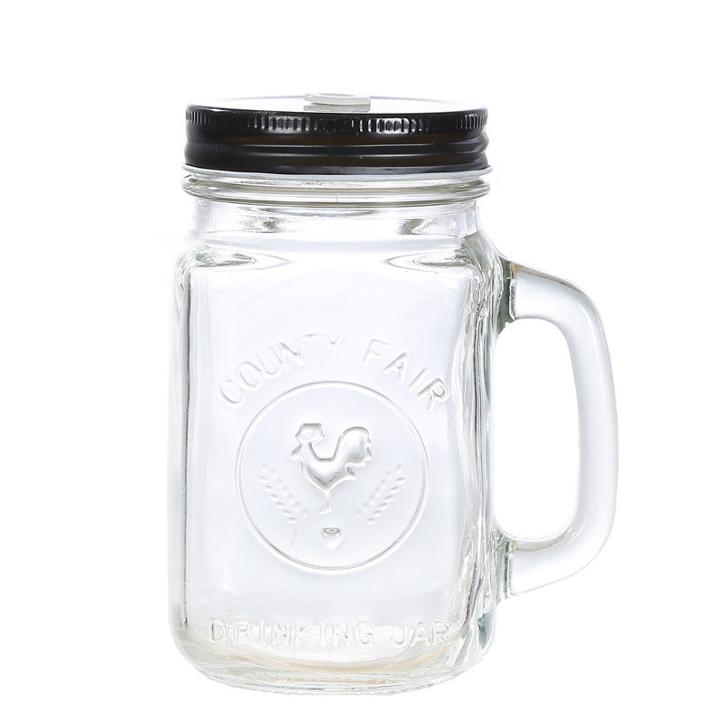 Tazza per bevande in vetro sigillato Tazza con manico a gallo trasparente